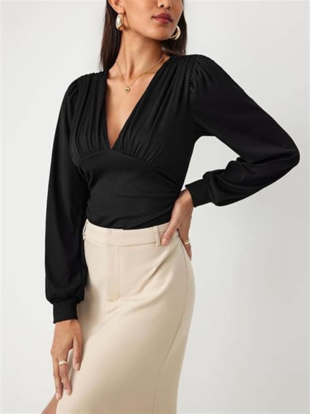 NWT Black V Neck Long sleeved body suit 1x